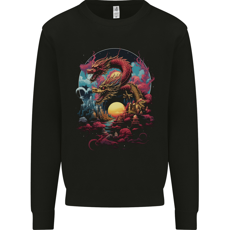 2 Sunset Fantasy Dragons Mens Sweatshirt Jumper Black