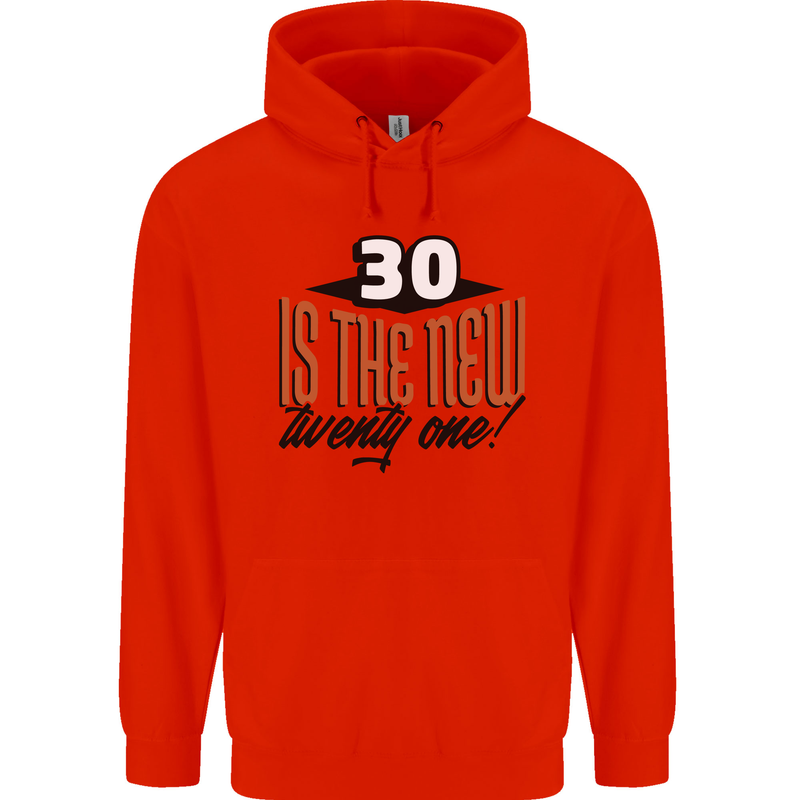 30th Birthday 30 is the New 21 Funny Mens 80% Cotton Hoodie Bright Red