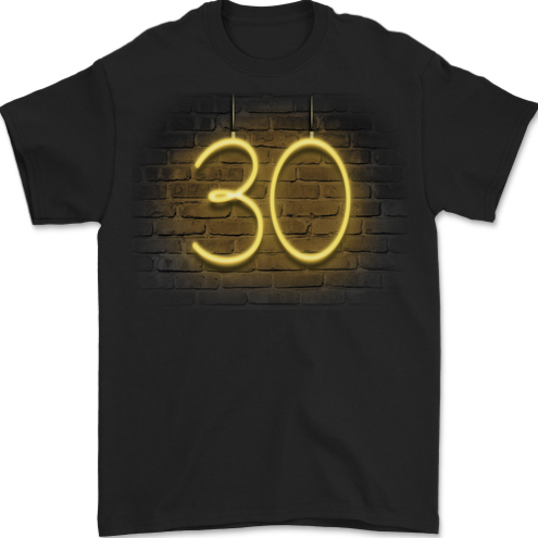 30th Birthday Neon Lights 30 Year Old Mens T-Shirt 100% Cotton BLACK