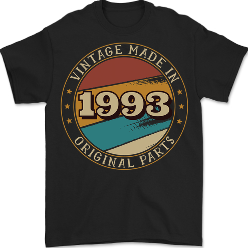 30th Birthday  Vintage Made In 1993 Mens T-Shirt 100% Cotton BLACK