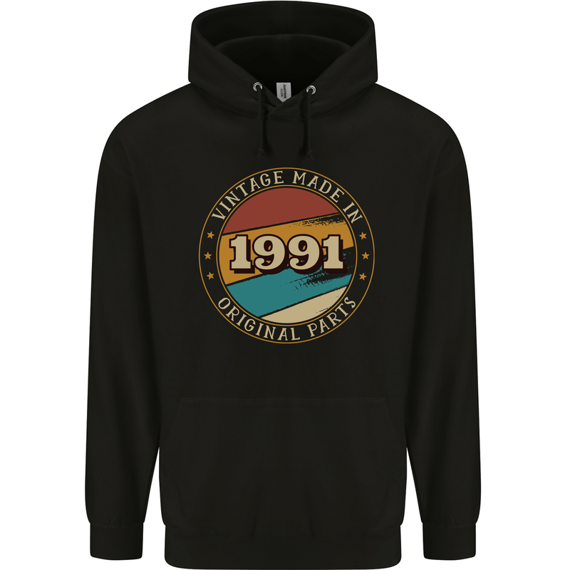 32nd Birthday  Vintage Made In 1991 Mens 80% Cotton Hoodie Black