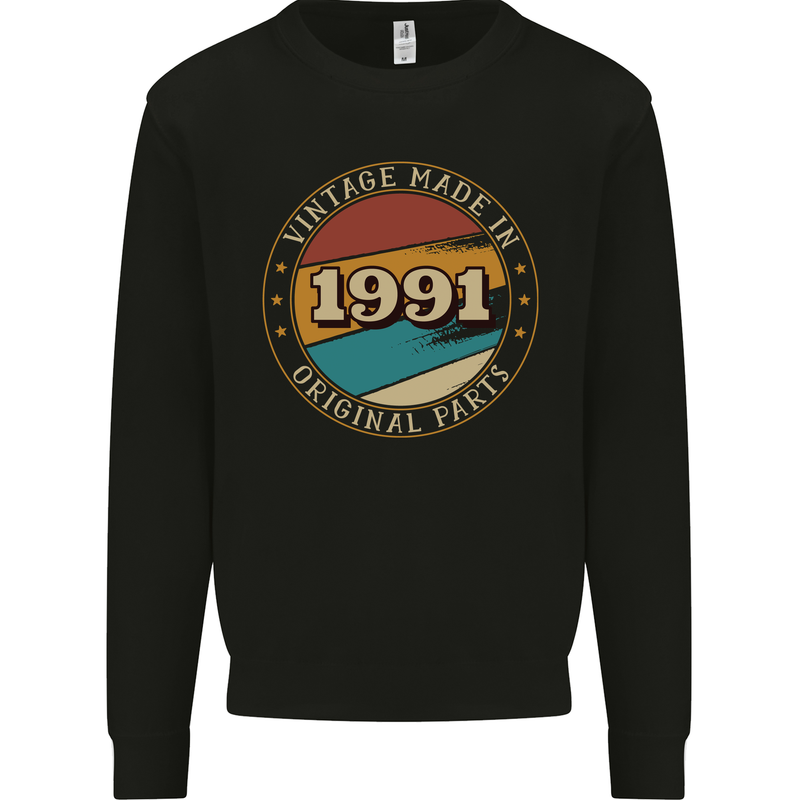 32nd Birthday  Vintage Made In 1991 Mens Sweatshirt Jumper Black