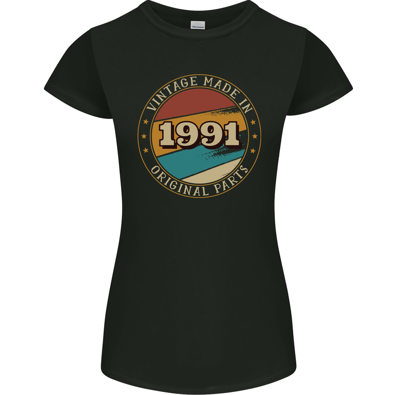 32nd Birthday  Vintage Made In 1991 Womens Petite Cut T-Shirt Black