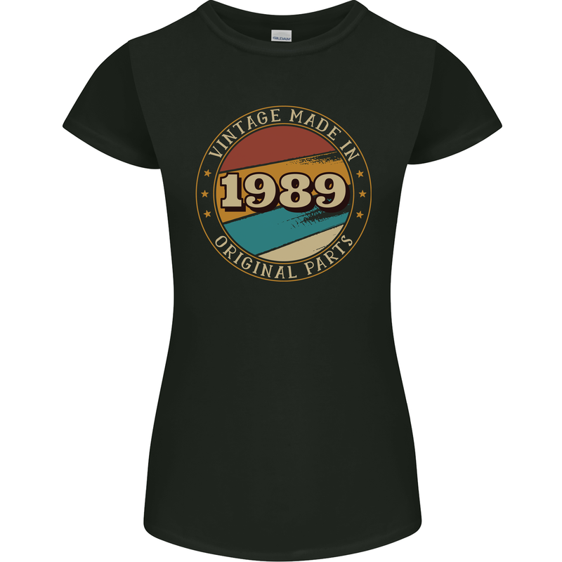 34th Birthday  Vintage Made In 1989 Womens Petite Cut T-Shirt Black