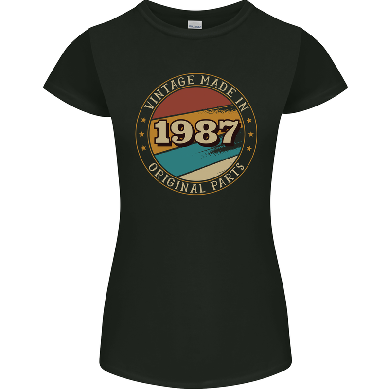 36th Birthday  Vintage Made In 1987 Womens Petite Cut T-Shirt Black