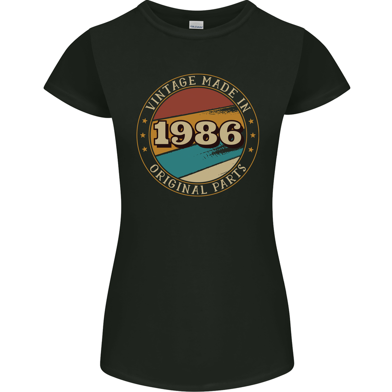 37th Birthday  Vintage Made In 1986 Womens Petite Cut T-Shirt Black