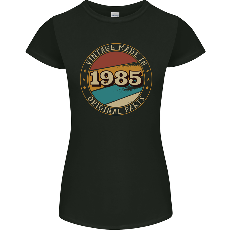 38th Birthday  Vintage Made In 1985 Womens Petite Cut T-Shirt Black
