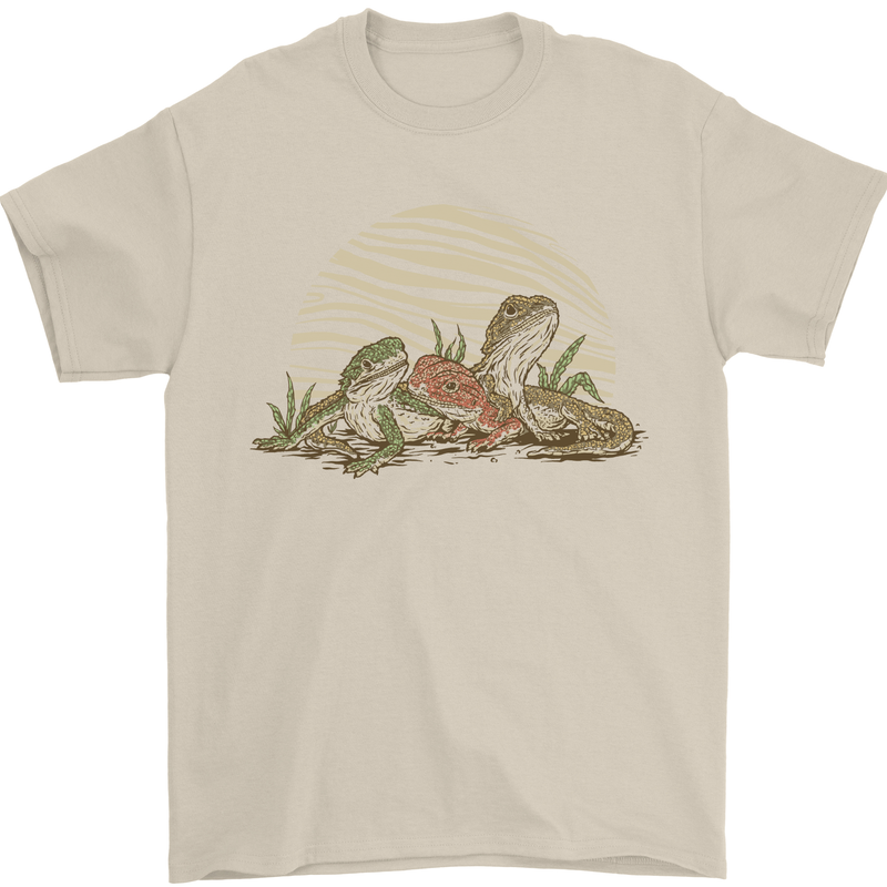 3 Bearded Dragons Mens T-Shirt 100% Cotton Sand