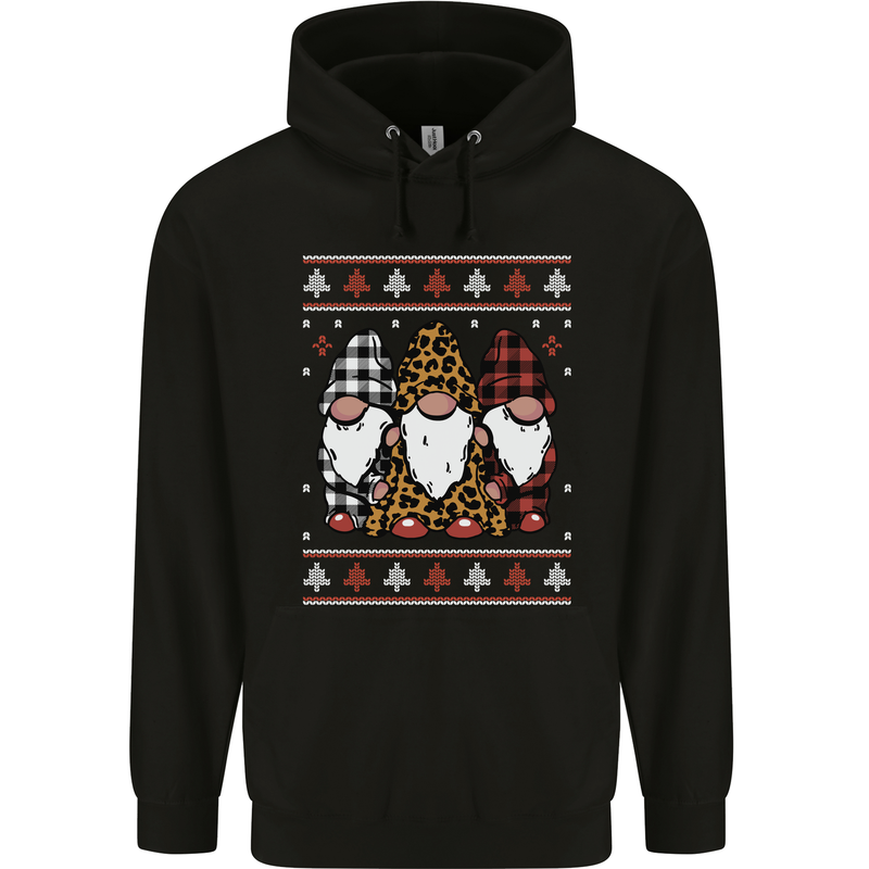 3 Christmas Gnomes Wearing Pajamas Xmas Childrens Kids Hoodie Black