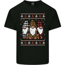 3 Christmas Gnomes Wearing Pajamas Xmas Mens Cotton T-Shirt Tee Top Black
