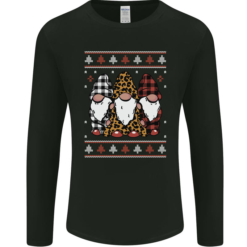 3 Christmas Gnomes Wearing Pajamas Xmas Mens Long Sleeve T-Shirt Black