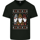 3 Christmas Gnomes Wearing Pajamas Xmas Mens V-Neck Cotton T-Shirt Black