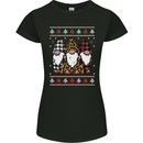 3 Christmas Gnomes Wearing Pajamas Xmas Womens Petite Cut T-Shirt Black