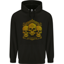 3 Ornate Gold Skulls Gothic Goth Childrens Kids Hoodie Black