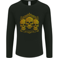 3 Ornate Gold Skulls Gothic Goth Mens Long Sleeve T-Shirt Black