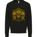 3 Ornate Gold Skulls Gothic Goth Mens Sweatshirt Jumper Black