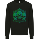 3 Ornate Green Skulls Gothic Goth Kids Sweatshirt Jumper Black