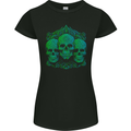 3 Ornate Green Skulls Gothic Goth Womens Petite Cut T-Shirt Black