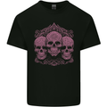 3 Ornate Pink Skulls Gothic Goth Kids T-Shirt Childrens Black