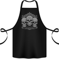 3 Ornate White Skulls Gothic Goth Cotton Apron 100% Organic Black