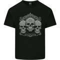 3 Ornate White Skulls Gothic Goth Mens Cotton T-Shirt Tee Top Black