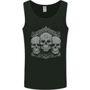 3 Ornate White Skulls Gothic Goth Mens Vest Tank Top Black