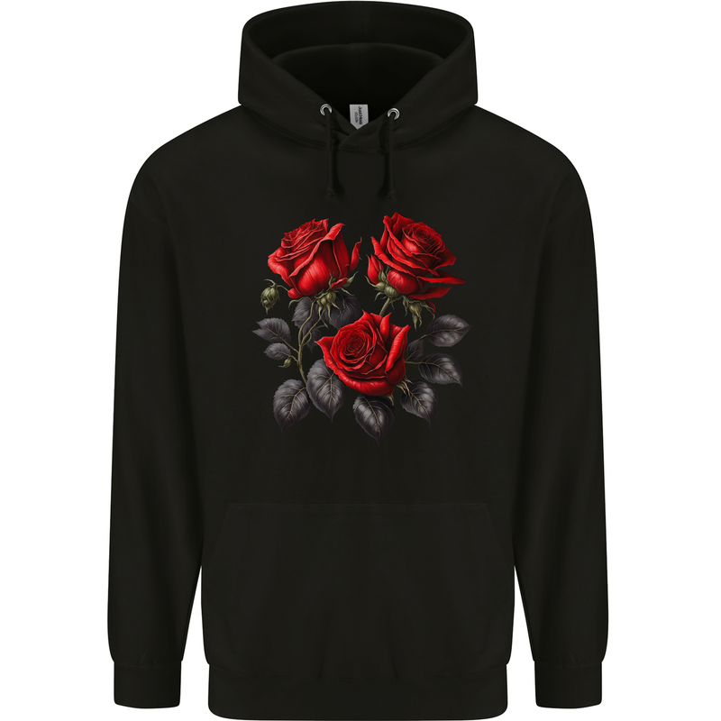 3 Red Roses Gothic Goth Childrens Kids Hoodie Black