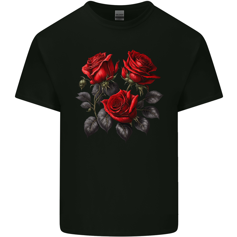 3 Red Roses Gothic Goth Mens Cotton T-Shirt Tee Top Black