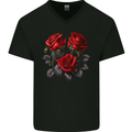 3 Red Roses Gothic Goth Mens V-Neck Cotton T-Shirt Black
