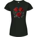 3 Red Roses Gothic Goth Womens Petite Cut T-Shirt Black
