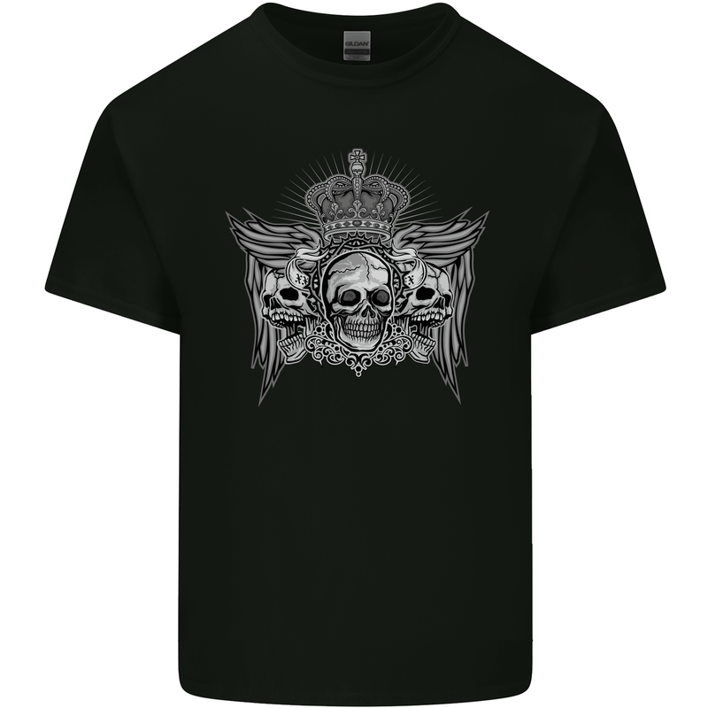 3 Skull Crown Mens Cotton T-Shirt Tee Top Black