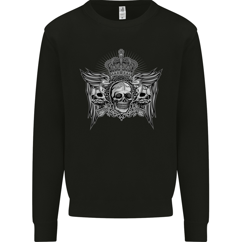 3 Skull Crown Mens Sweatshirt Jumper Black