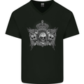 3 Skull Crown Mens V-Neck Cotton T-Shirt Black