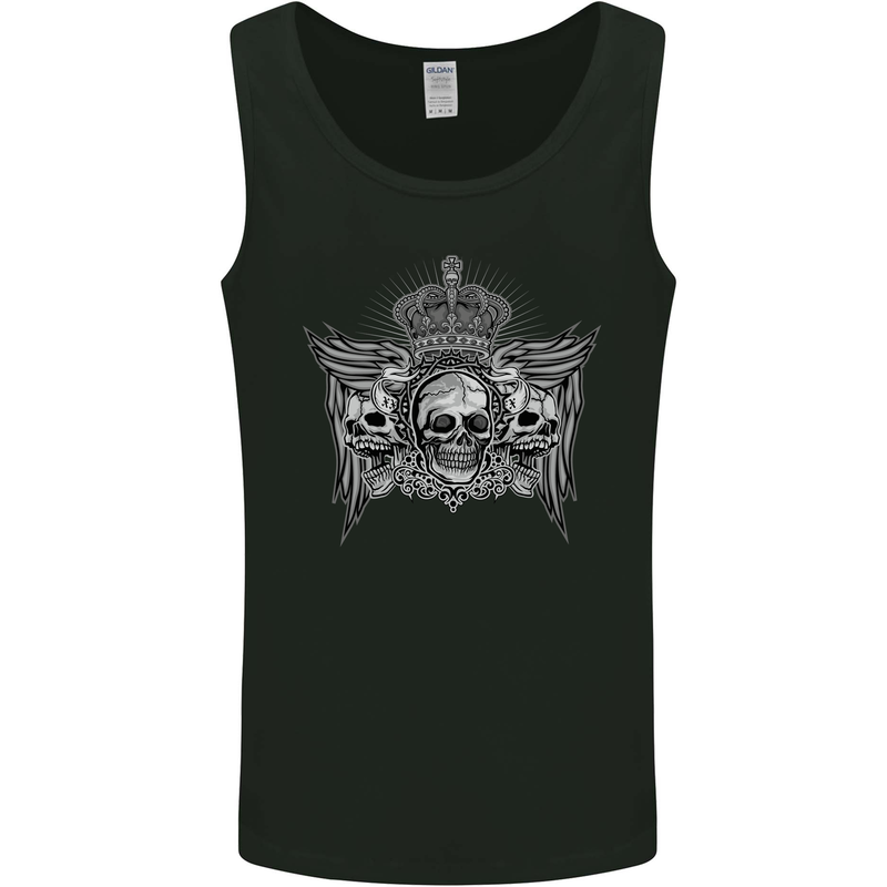 3 Skull Crown Mens Vest Tank Top Black