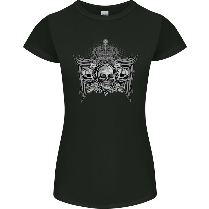 3 Skull Crown Womens Petite Cut T-Shirt Black