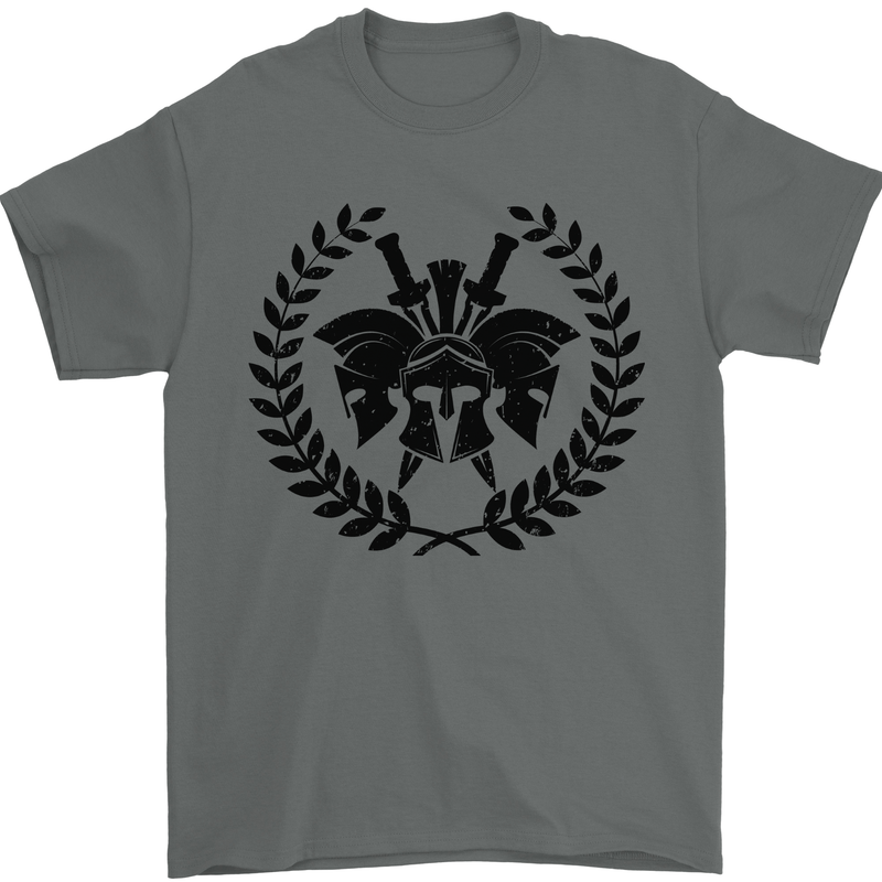 3 Sparta Helmets Bodybuilding Training Gym Mens T-Shirt 100% Cotton Charcoal