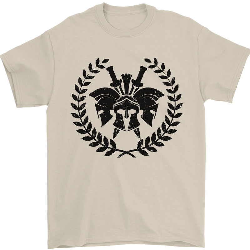 3 Sparta Helmets Bodybuilding Training Gym Mens T-Shirt 100% Cotton Sand