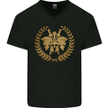 3 Sparta Helmets Gym Bodybuilding Training Mens V-Neck Cotton T-Shirt Black