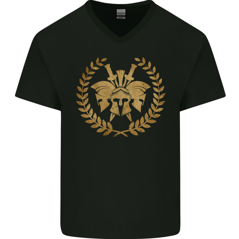 3 Sparta Helmets Gym Bodybuilding Training Mens V-Neck Cotton T-Shirt Black