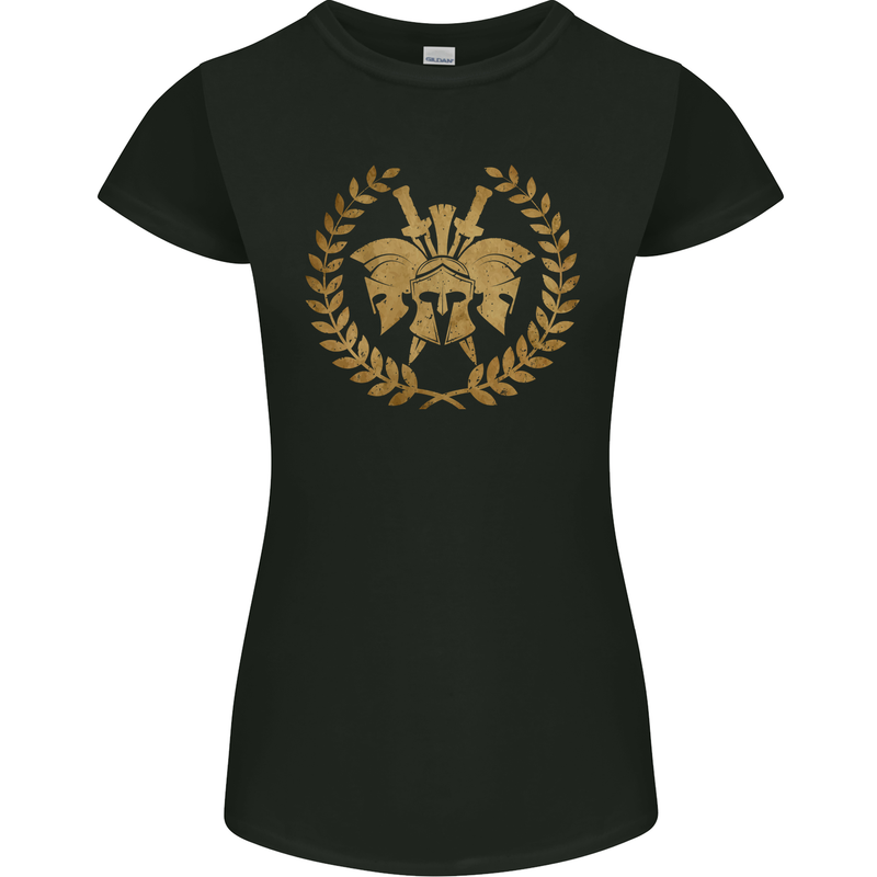3 Sparta Helmets Gym Bodybuilding Training Womens Petite Cut T-Shirt Black