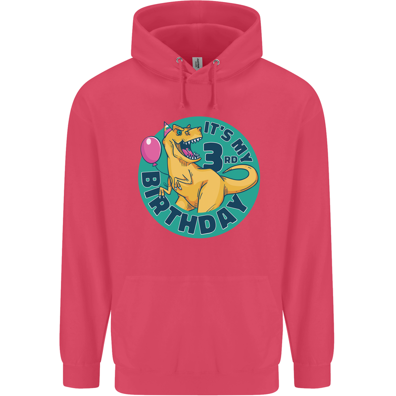 3rd Birthday Dinosaur T-Rex 3 Year Old Childrens Kids Hoodie Heliconia