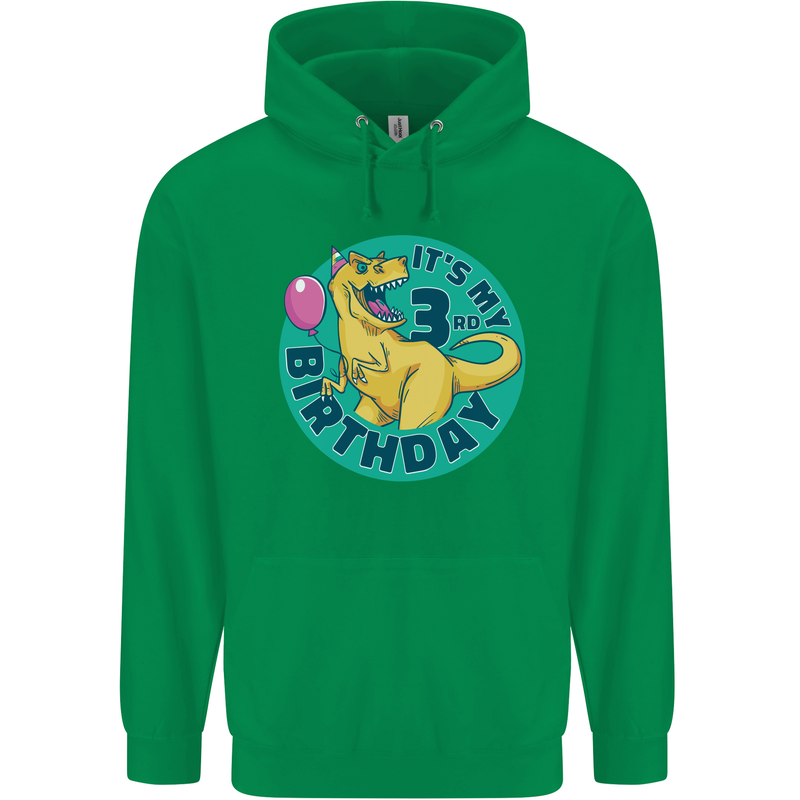3rd Birthday Dinosaur T-Rex 3 Year Old Childrens Kids Hoodie Irish Green