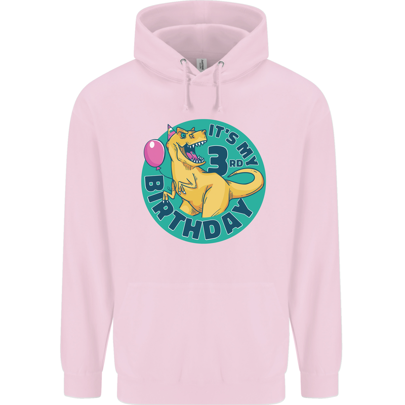 3rd Birthday Dinosaur T-Rex 3 Year Old Childrens Kids Hoodie Light Pink