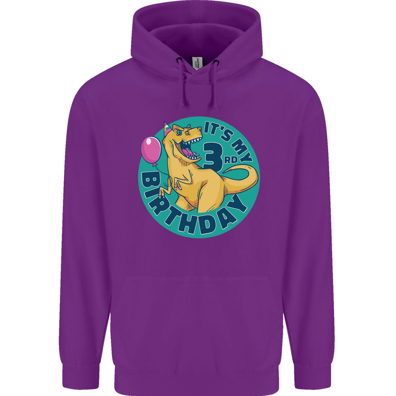3rd Birthday Dinosaur T-Rex 3 Year Old Childrens Kids Hoodie Purple