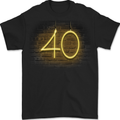 40th Birthday Neon Lights 40 Year Old Mens T-Shirt 100% Cotton BLACK