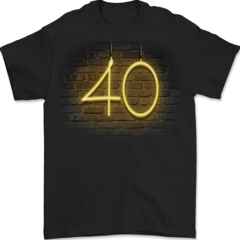 40th Birthday Neon Lights 40 Year Old Mens T-Shirt 100% Cotton BLACK