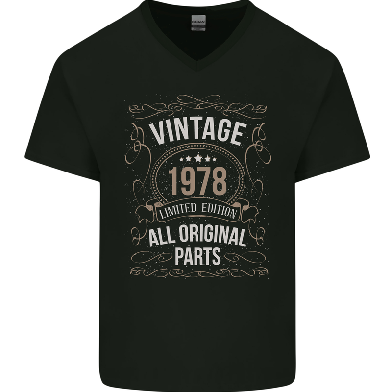 45th Birthday Limited Edition 1978 Mens V-Neck Cotton T-Shirt Black