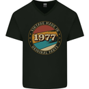46th Birthday  Vintage Made In 1977 Mens V-Neck Cotton T-Shirt Black