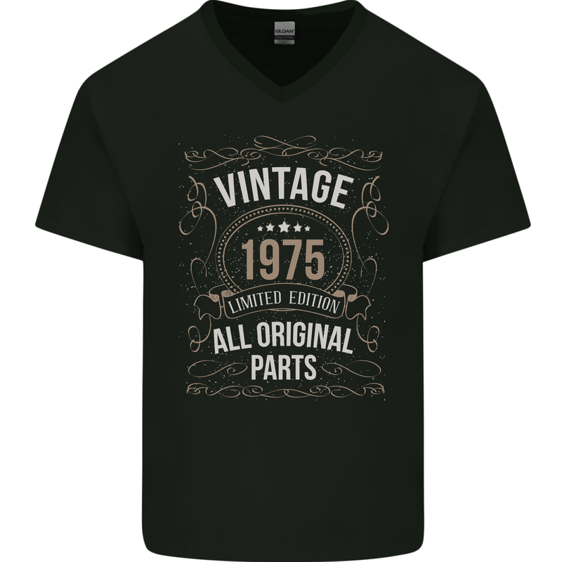 48th Birthday Limited Edition 1975 Mens V-Neck Cotton T-Shirt Black