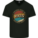 48th Birthday  Vintage Made In 1975 Mens V-Neck Cotton T-Shirt Black